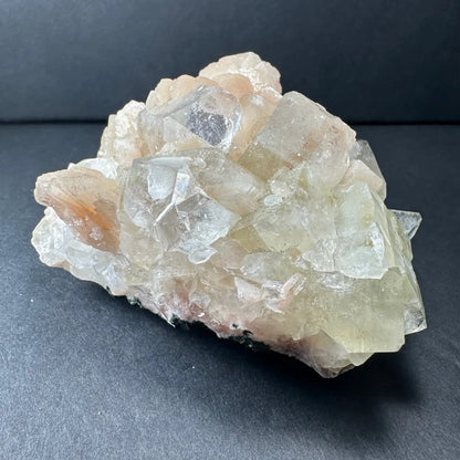 Stunning clear apophyllite and peach stilbite crystal cluster