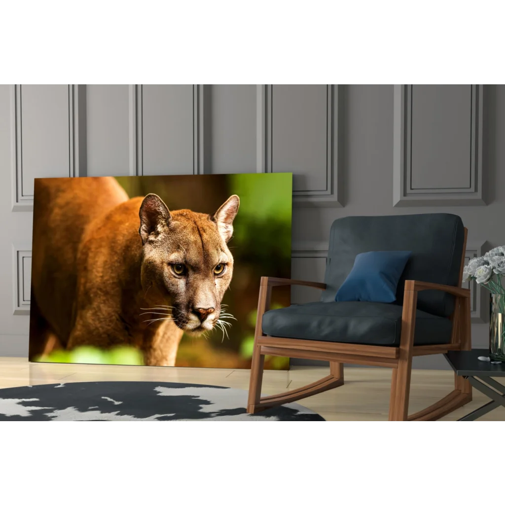 Stunning cougar canvas wall art with piercing golden eyes