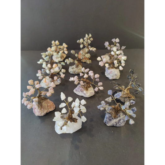 Stunning crystal bonsai tree sculpture from Brazil with pastel gems