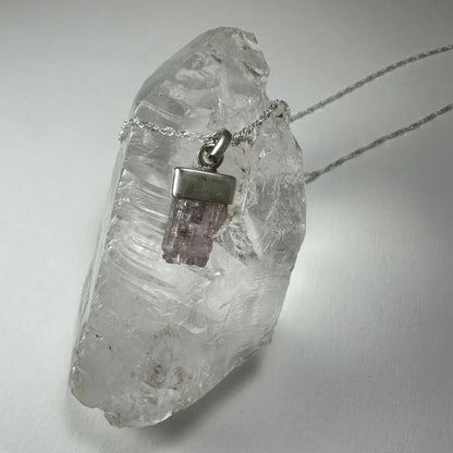 Silver purple tourmaline pendant necklace with natural gemstone