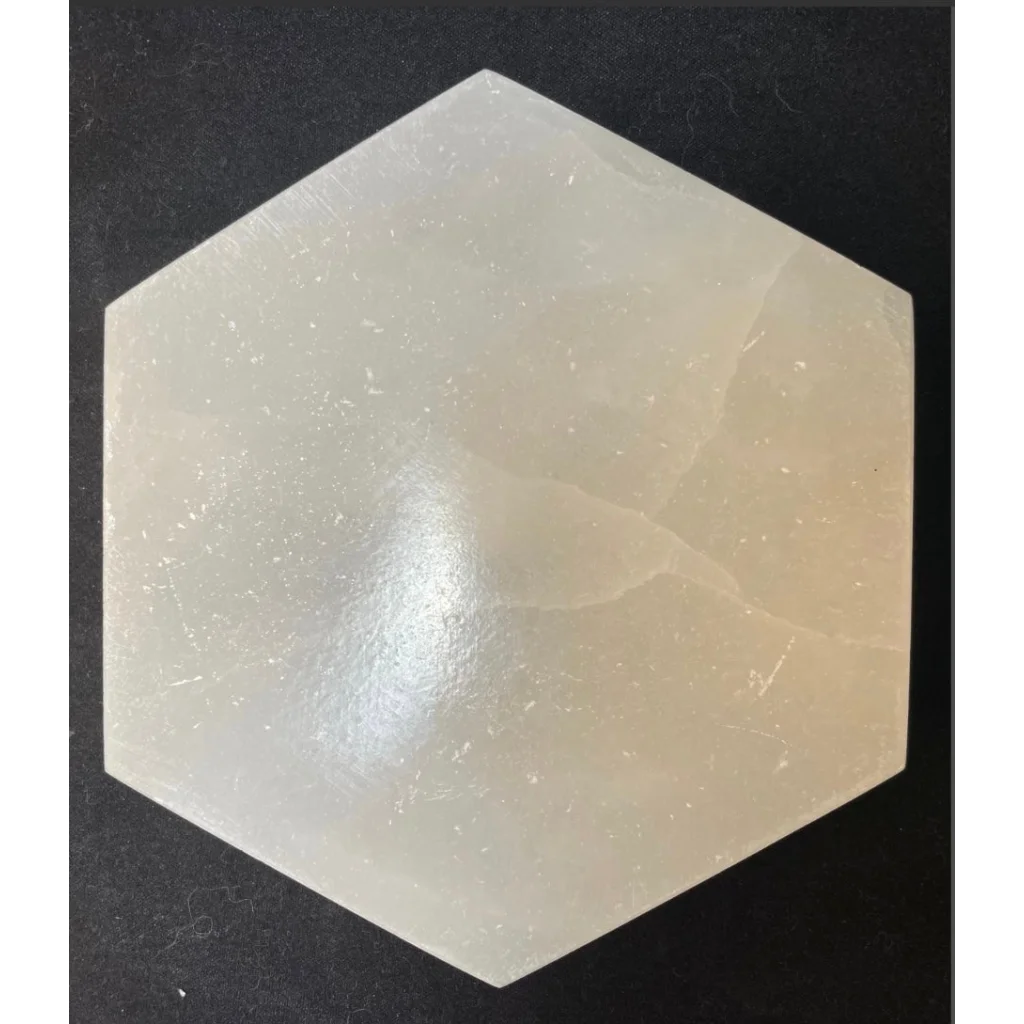Stunning translucent pale white hexagonal crystal stone tray