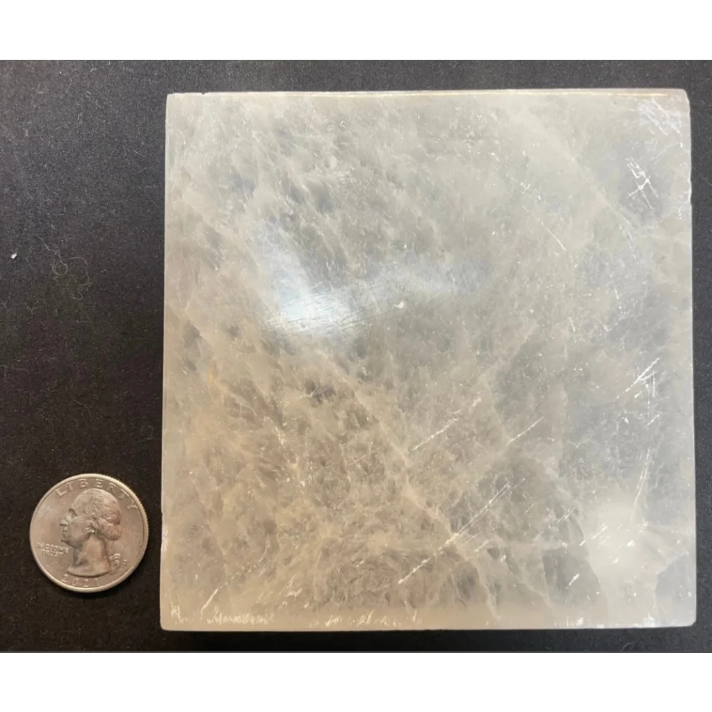 Translucent milky white quartz square in stunning crystal stone tray