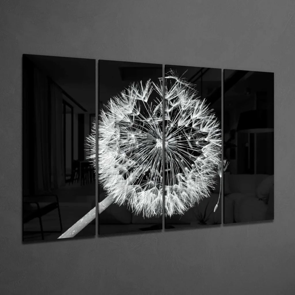 Stunning black and white dandelion seed head triptych wall art