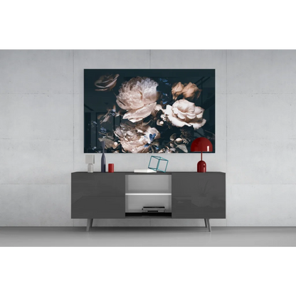 Stunning dark floral Samsung QLED TV wall art with muted pastels