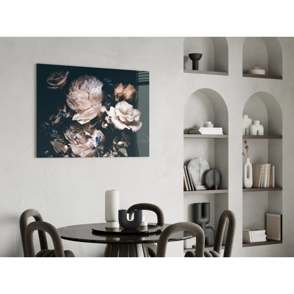 Stunning black and white floral canvas wall art with muted pastels