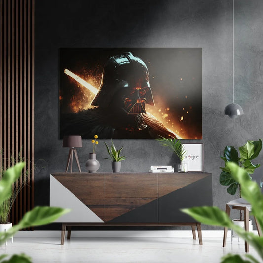 Dramatic Darth Vader portrait on brushed aluminium dibond wall art