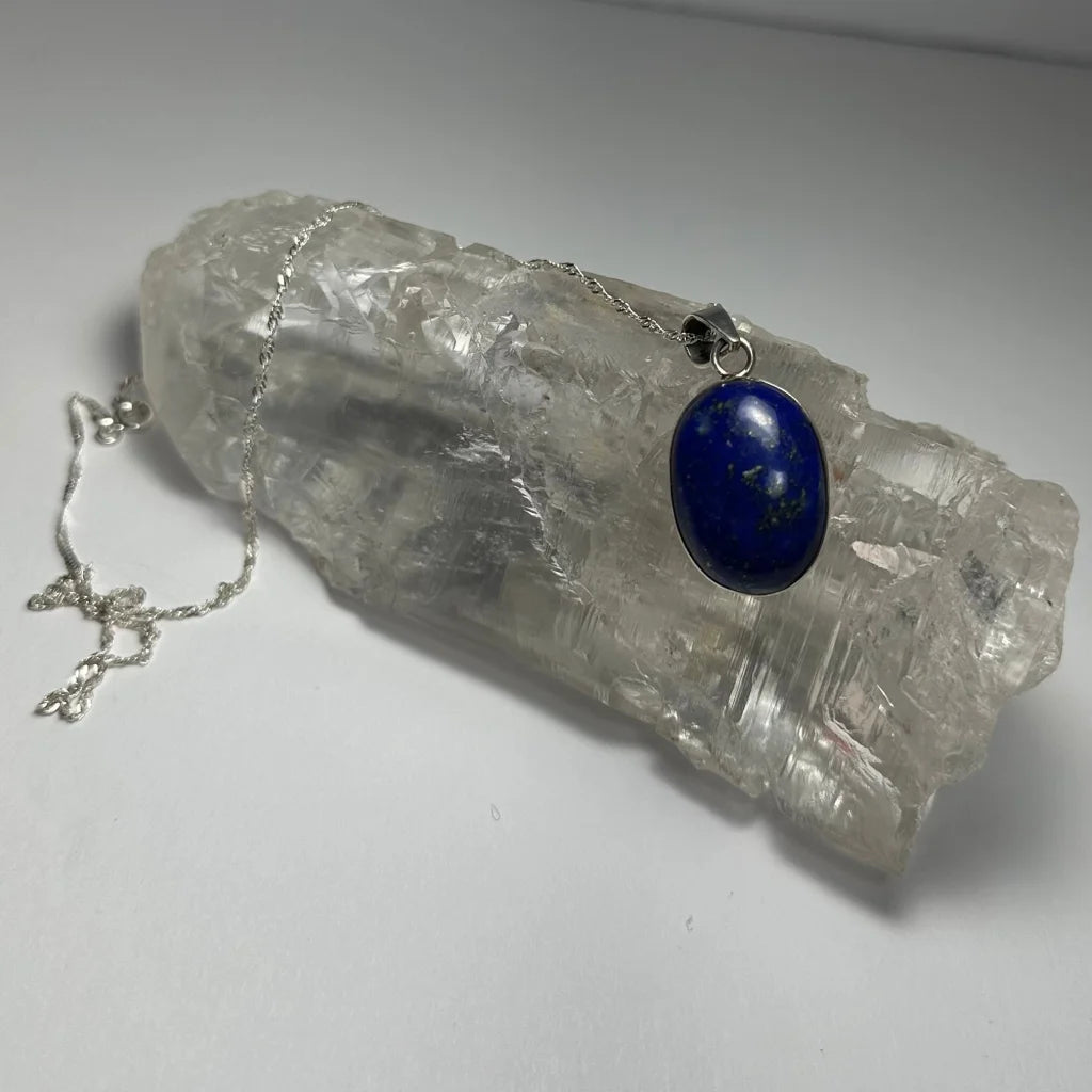 Stunning deep blue lapis lazuli pendant on silver chain
