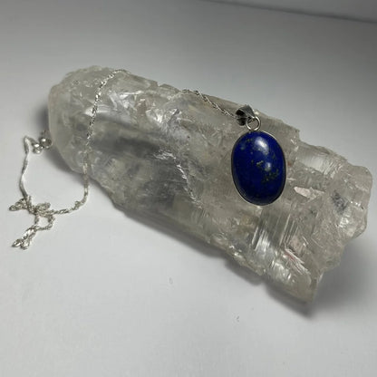 Stunning deep blue lapis lazuli pendant on silver chain