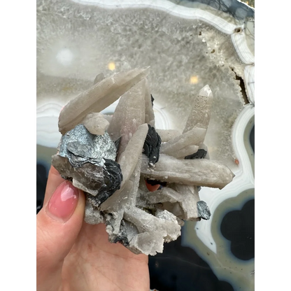 Stunning dogtooth calcite specimen with mica flakes and quartz inclusions