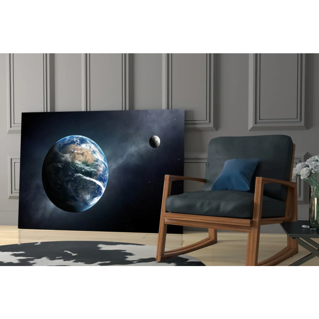 24x36 inch canvas print of Earth and Moon glass wall art