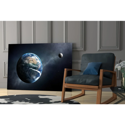 24x36 inch canvas print of Earth and Moon glass wall art