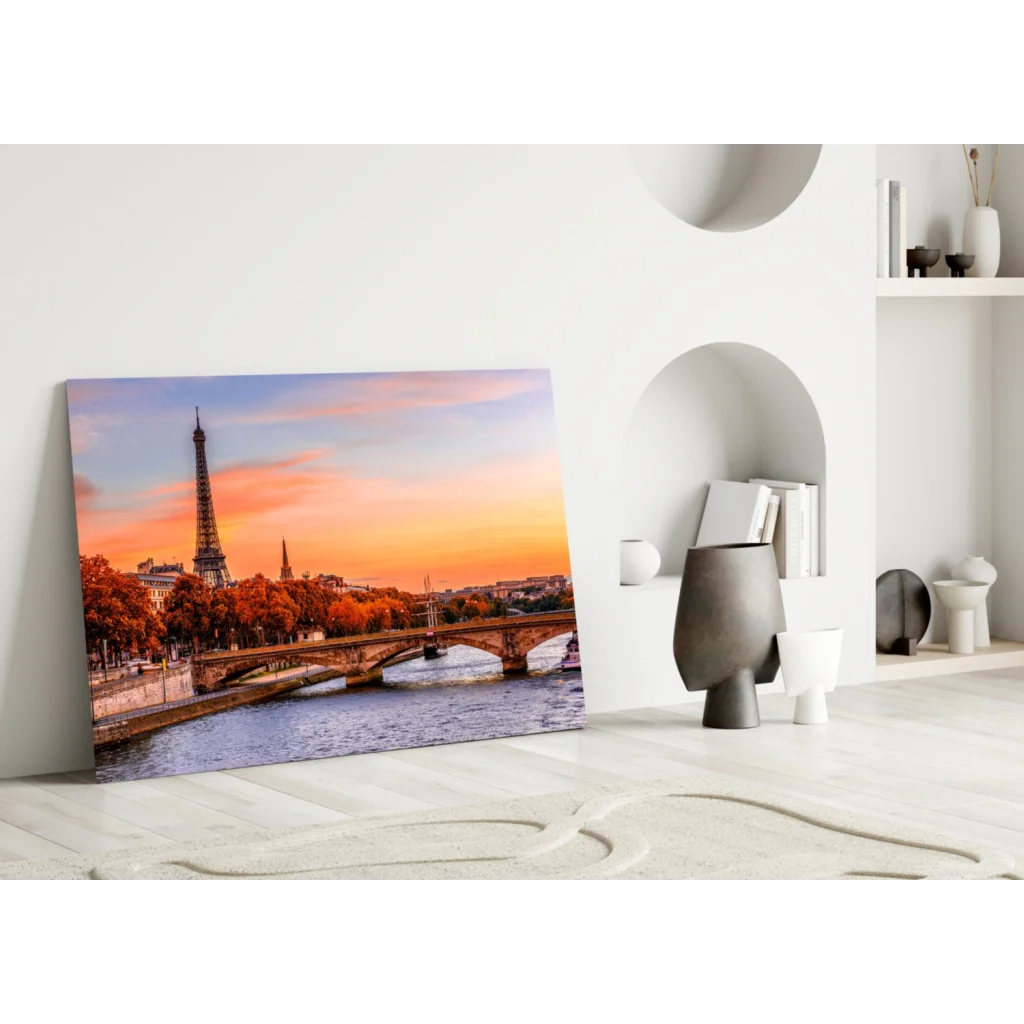 Eiffel Tower sunset canvas wall art print with Paris vibes