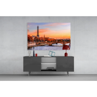 Vibrant Eiffel Tower sunset mural wall art canvas print