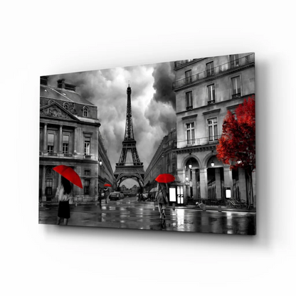 Stunning Eiffel Tower wall art canvas print with bold red accents