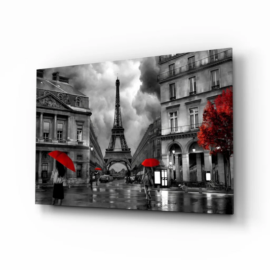 Stunning Eiffel Tower wall art canvas print with bold red accents