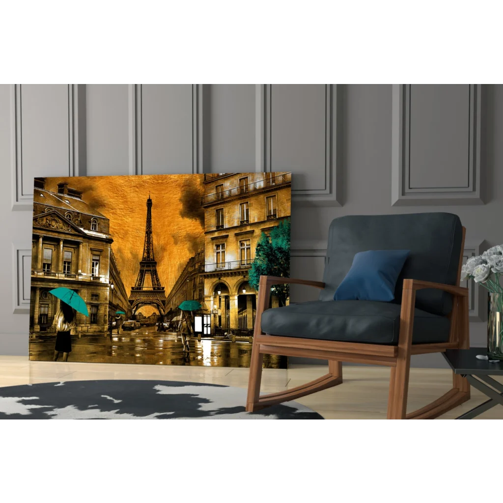 Vibrant Eiffel Tower wall art with vintage Parisian charm