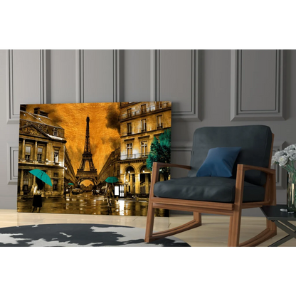 Vibrant Eiffel Tower wall art with vintage Parisian charm