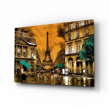 Eiffel Tower wall art canvas print with teal umbrellas