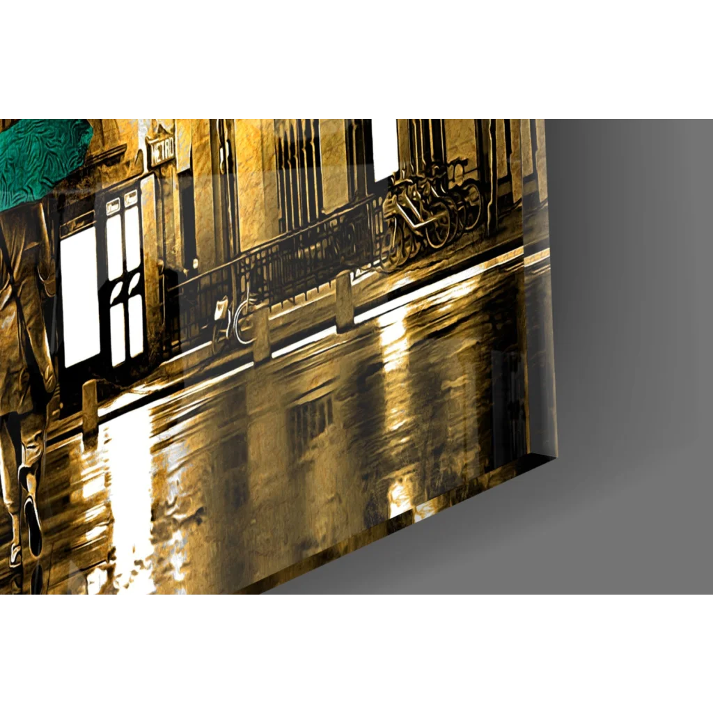 Gold horse rider statue in stunning Eiffel Tower glass wall art