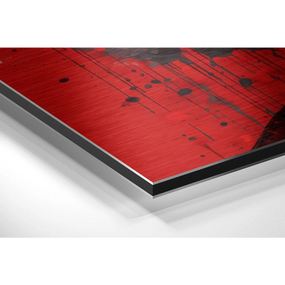 Red and black Einstein abstract on brushed aluminium dibond print