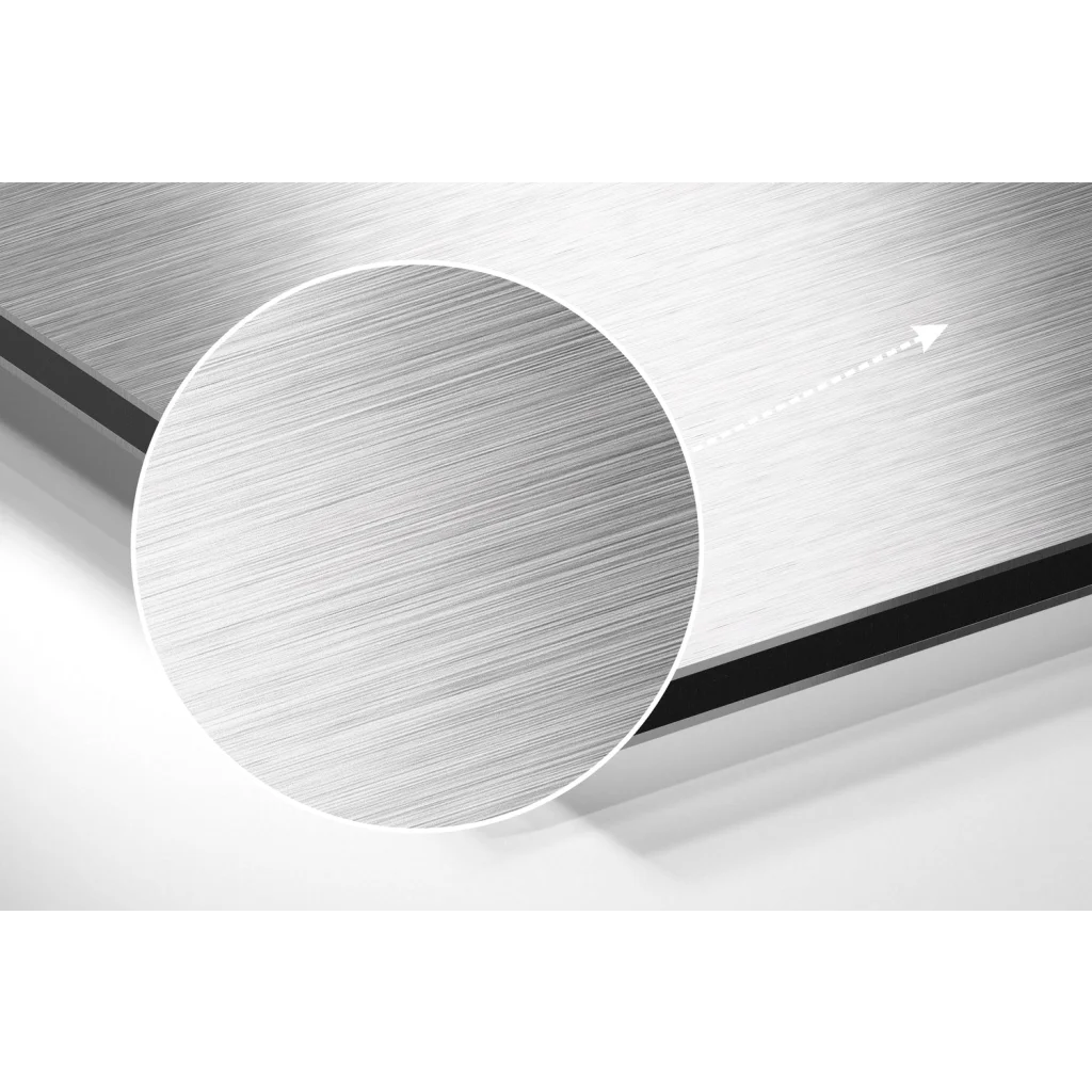Silver brushed aluminium dibond with magnified linear texture inset