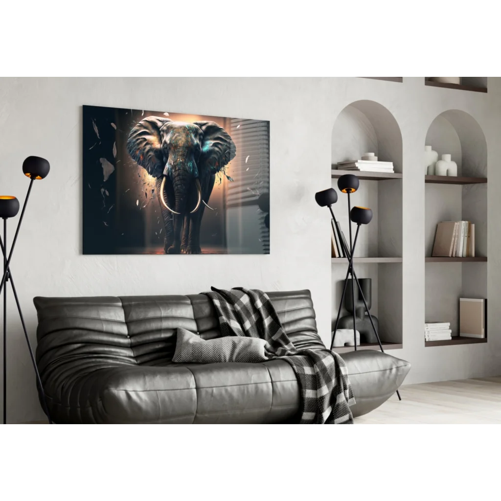 Stunning elephant canvas wall art with textured blue brown design