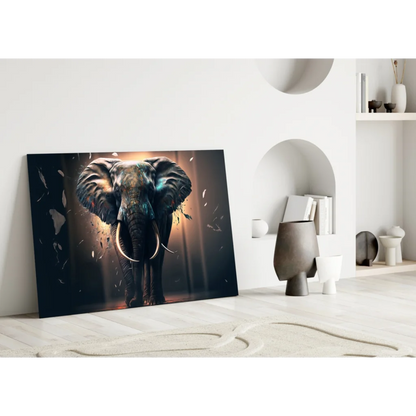 Stunning elephant canvas wall art in blue brown tones with textured stone design