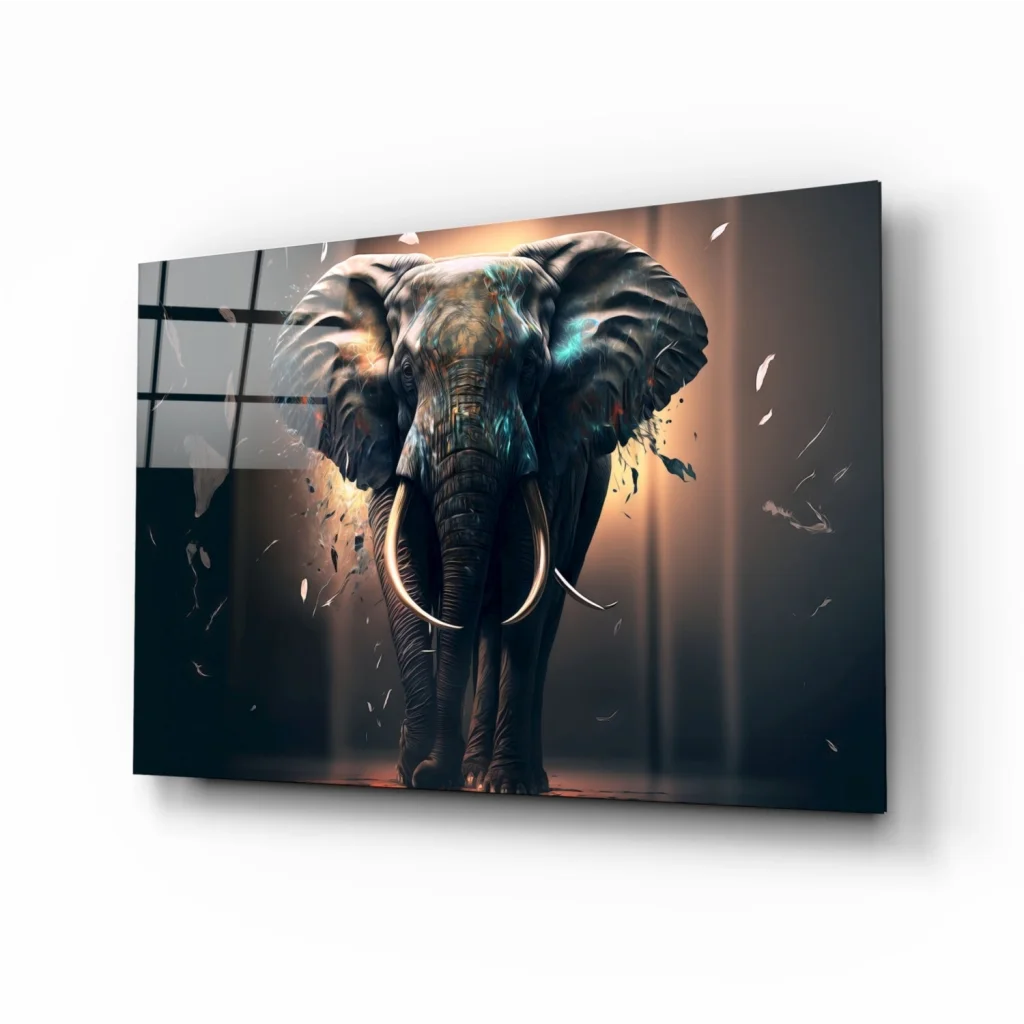 Stunning elephant canvas wall art in teal brown tones
