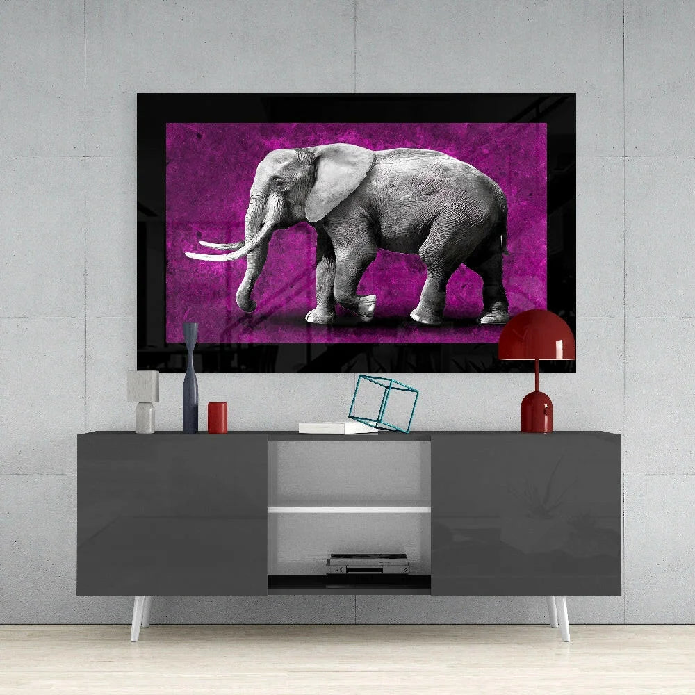 Stunning Elephant Glass Wall Art with Bold Purple Background | Contemporary Home Wall Art | vintageantiquesgifts.com