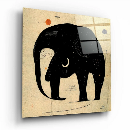 Stunning black elephant glass wall art on textured beige canvas