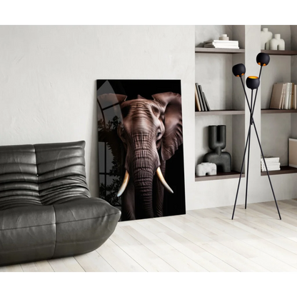 Stunning elephant glass wall art with tusks and textured skin