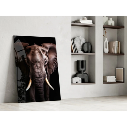 Stunning elephant glass wall art in brown black tones textured detail