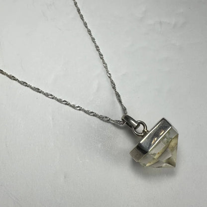 Stunning silver faceted quartz pendant on twisted chain