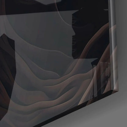 Stunning silver metallic laptop in sleek Fire Face glass wall art