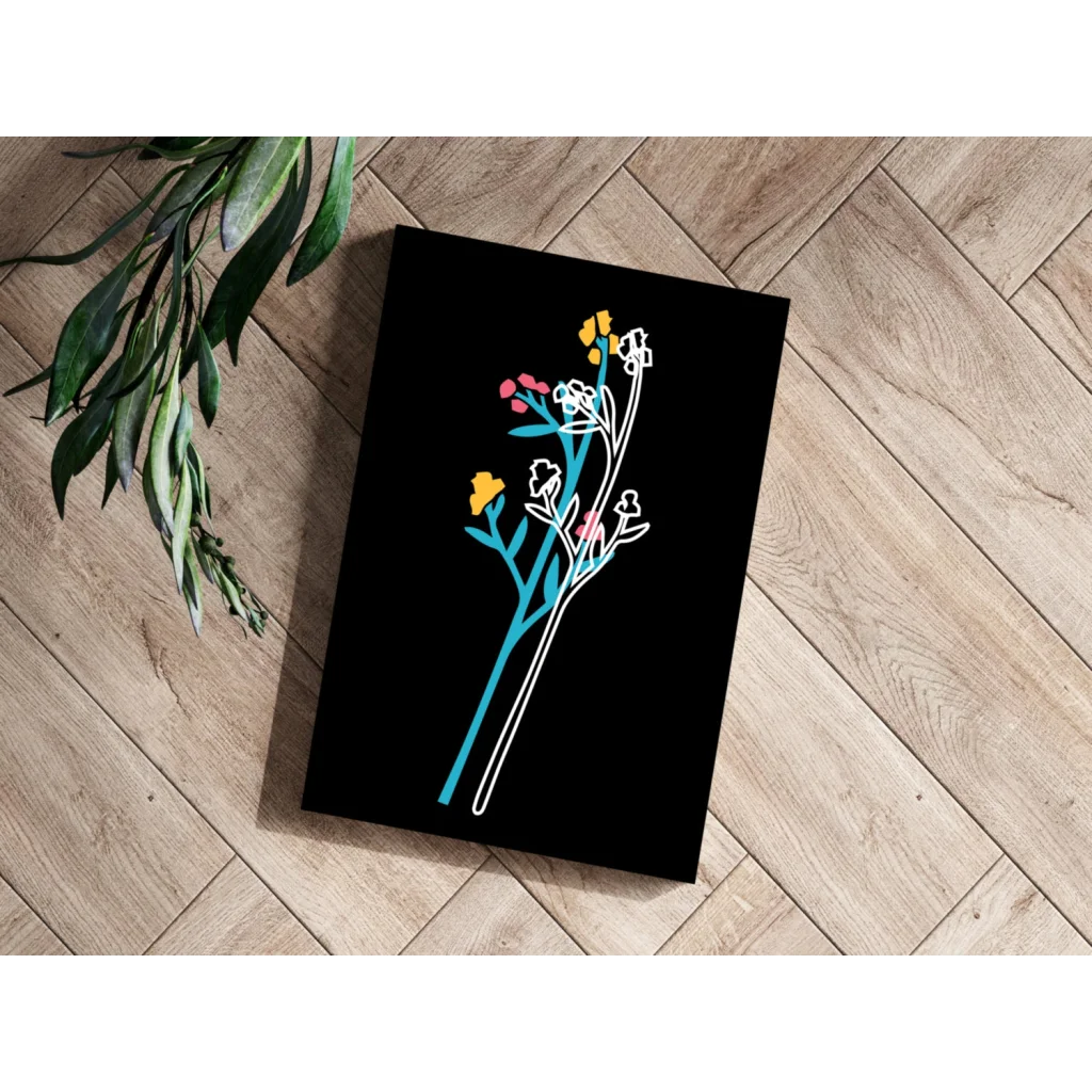 Stunning floral aluminum print in bold black and blue