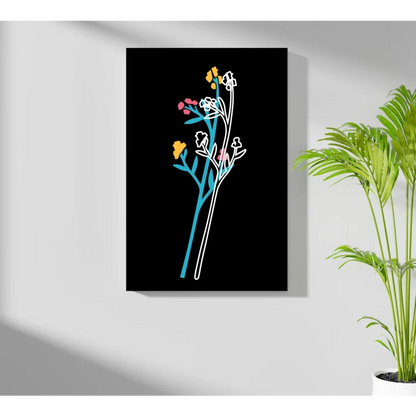 Stunning neon floral aluminum print in bold black and blue