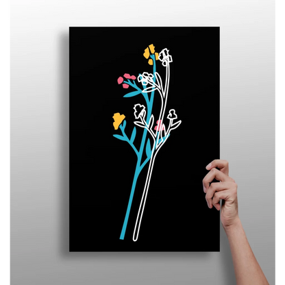 Stunning blue and white floral aluminum print on black background