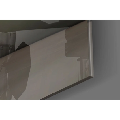 White glossy glass wall art with black grout geometric design