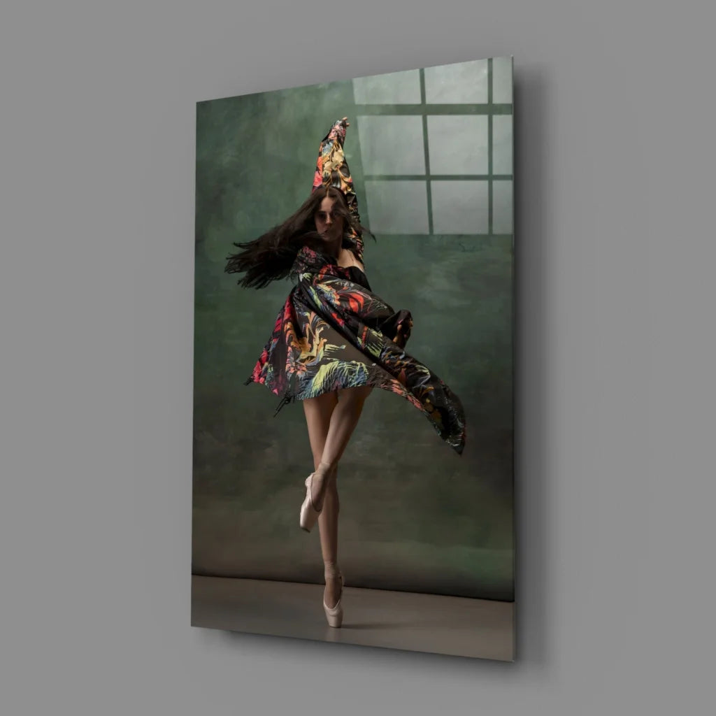 Stunning floral print ballet dancer glass wall art for modern homes
