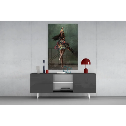 Stunning floral ballet dancer glass wall art on gray modern sideboard