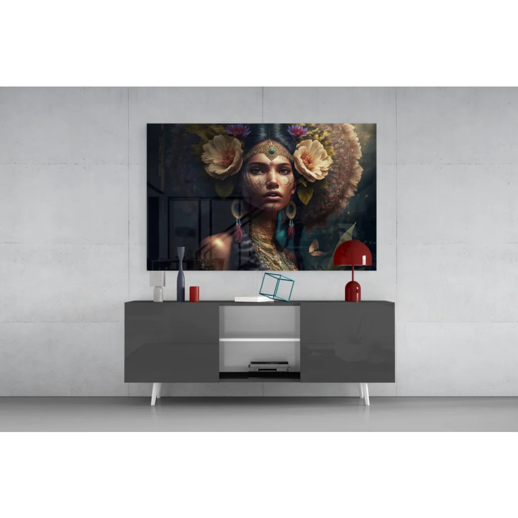 Vibrant butterfly glass wall art on sleek 4K QLED TV