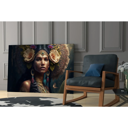 Stunning floral canvas wall art of woman with flowers in hair