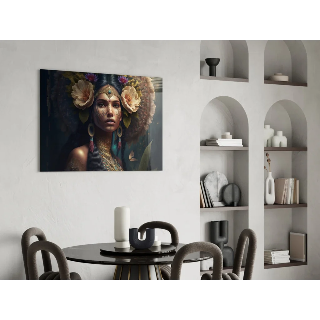 Vibrant floral crown wall art canvas with butterfly design