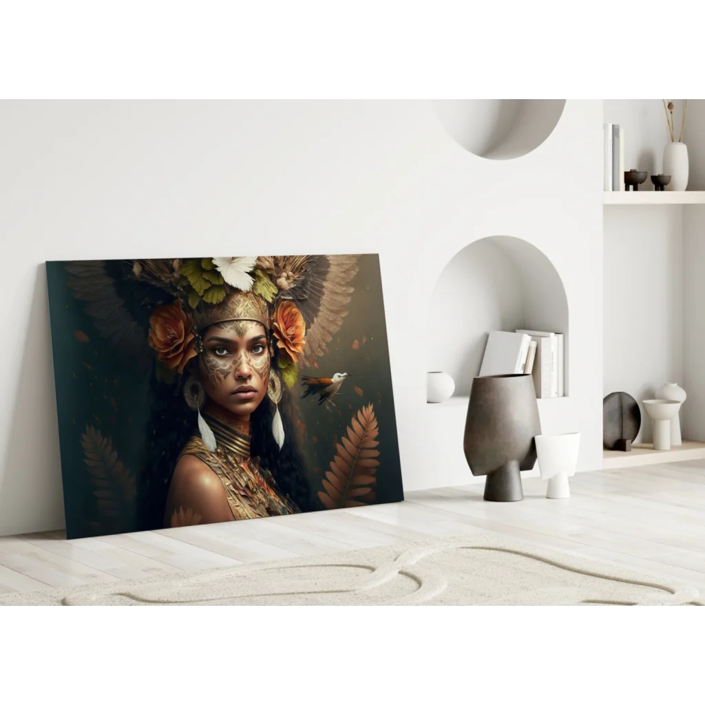 Stunning floral feather woman canvas wall art print