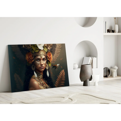 Stunning floral feather woman canvas wall art print