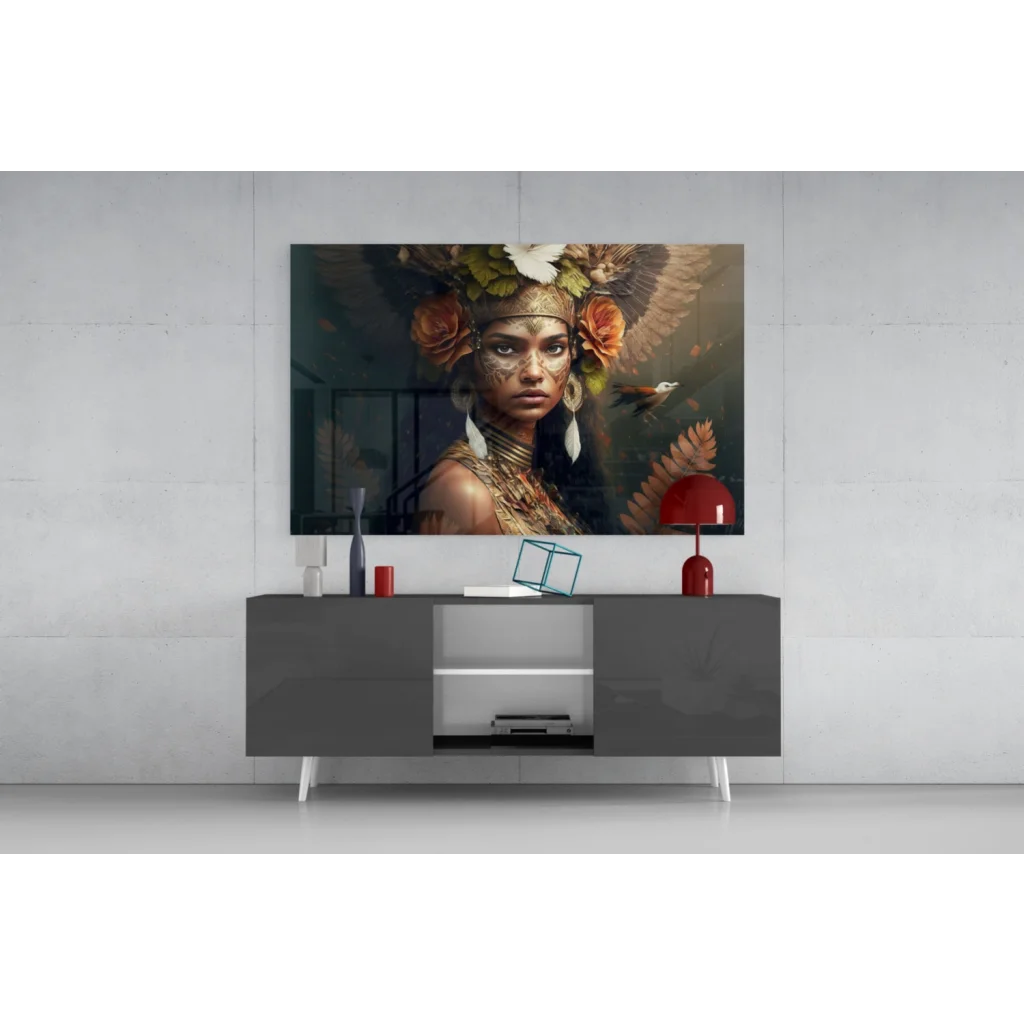 Stunning floral feather woman on Samsung QLED TV wall art
