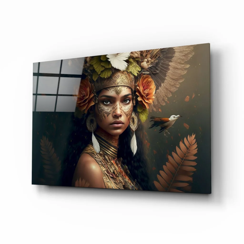 Stunning gold white feathered floral headdress wall art print