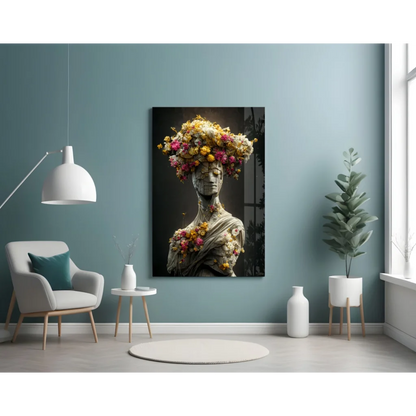 Vibrant floral bust glass wall art with textured blooms