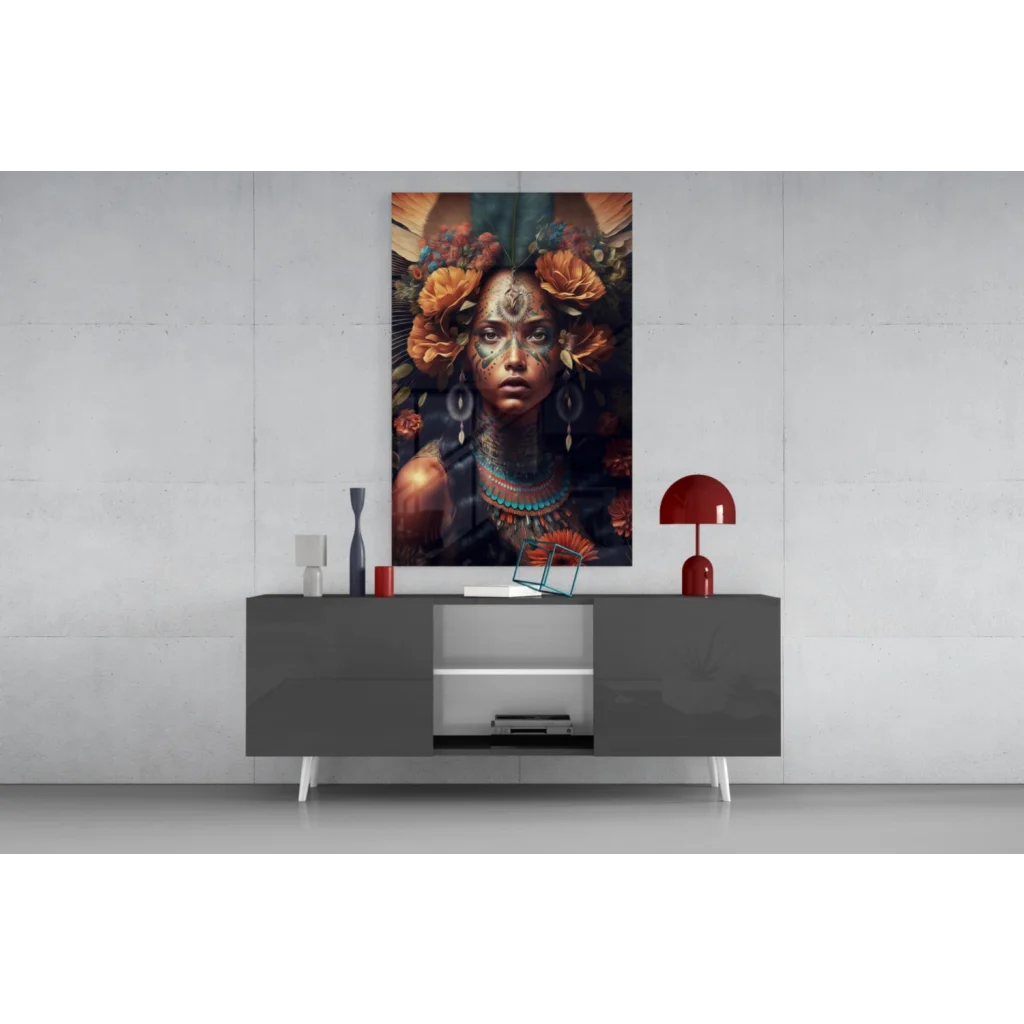 Stunning floral woman glass wall art canvas print
