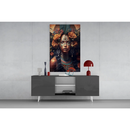 Stunning floral woman glass wall art canvas print